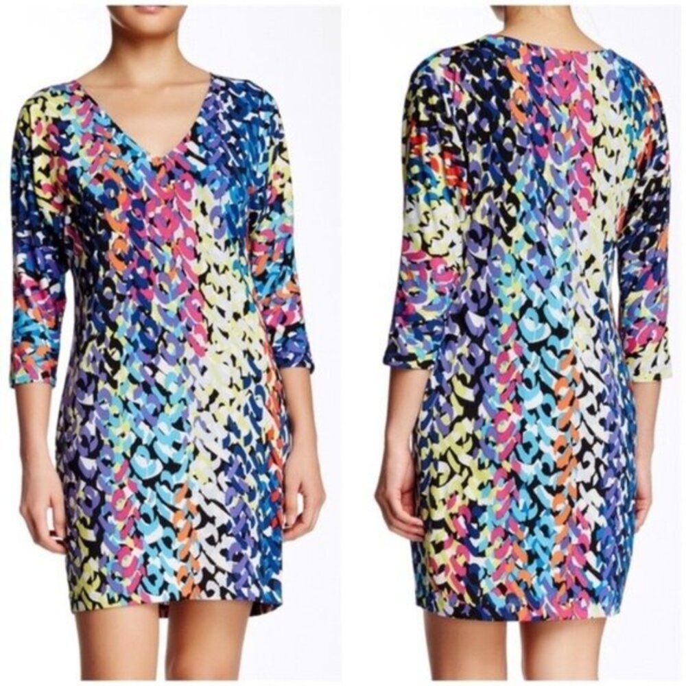 Trina Turk Dominica multicolor print 3/4 sleeve shift dress 4